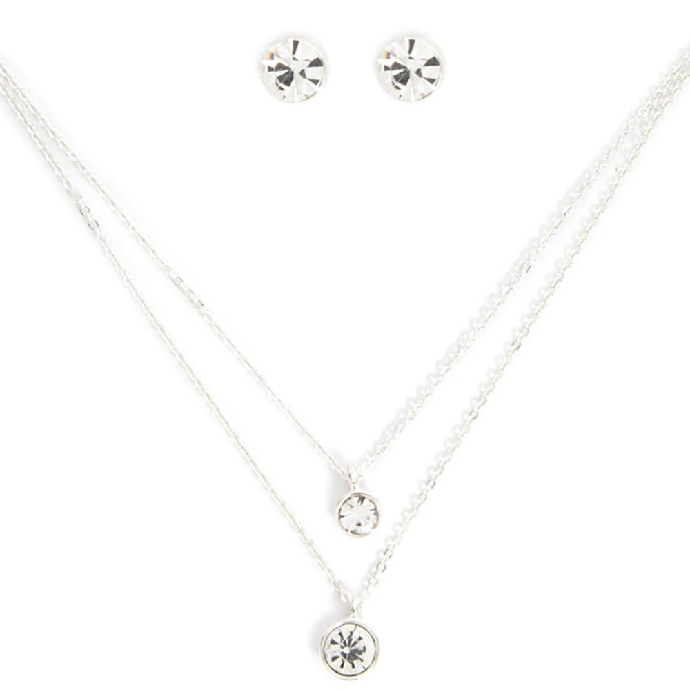 BRAND NEW Layered Rhinestone Necklace Set - Picture 1 of 3
